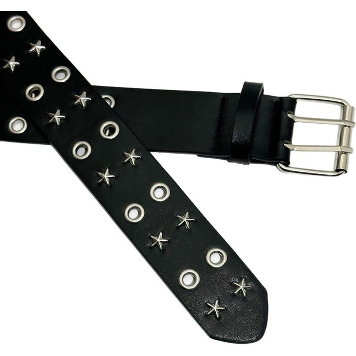 Жіночий шкіряний ремінь Punk з пряжкою, зірочками та дворядною конструкцією (чорний)
