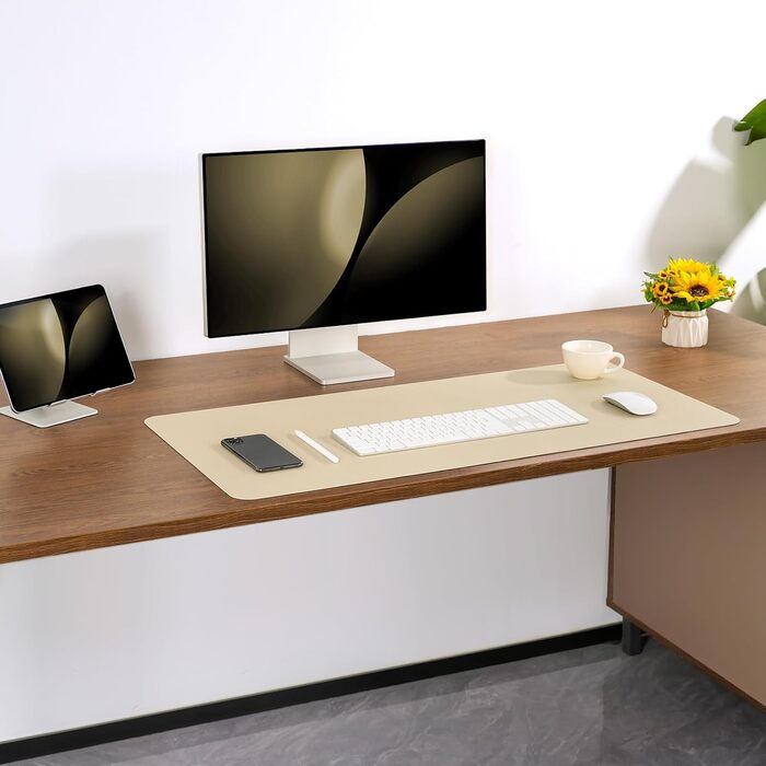 Килимок на стіл двосторонній протиковзкий, 40 x 80 см / 90 x 43 см. Килимок для ноутбука, мишки, офісу, з штучної шкіри. Сірий, салатовий