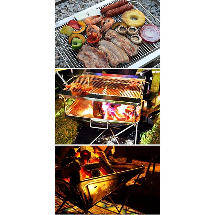CAMPINGMOON 3-in-1 Portable Stainless Steel Wood Grill and Fire Pit, 16 x 18 inches, with Carrying Bag MT-045