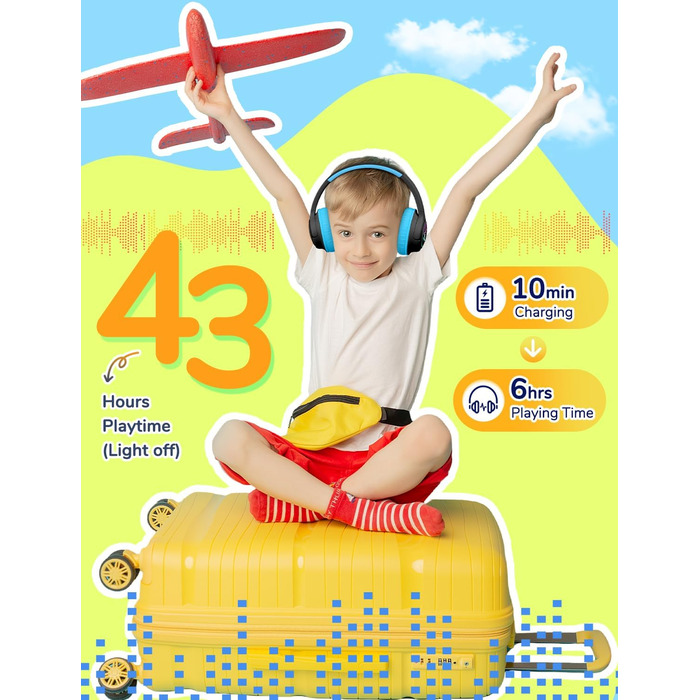 iClever Бездротові навушники для дітей з LED-підсвіткою, обмеження гучності 74/85дБ, 43 години роботи, стерео звук, Type-C, AUX-кабель, Bluetooth 5.3, для планшетів/подорожей (Чорний та фіолетовий)