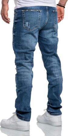 Чоловічі джинси Amaci&Sons Regular Straight Fit Denim 7984, світло-блакитні з потертостями та латками, розмір 36W/32L