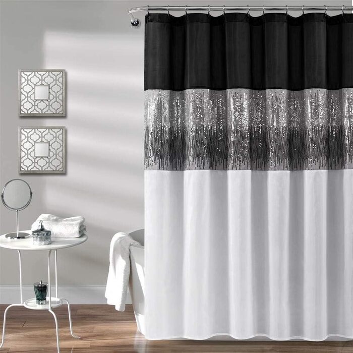 Шторка для душу Lush Decor Night Sky, Чорно-біла, 182.9 x 182.9 см (1 шт.), Поліестер