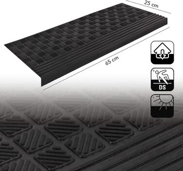 Rubber Threshold Ramps - Non-Slip Floor Transition Mats for Indoor/Outdoor Use - 5 Piece Set (65x25cm Diamond Design)