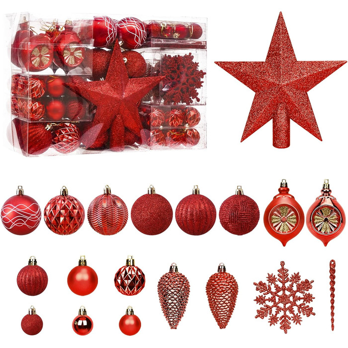 100 шт. прикраси на ялинку: чорний набір кульок, верхівка ялинки, для ялинки, розбиваємі, підвісні, однотонні (Getaway Solids)