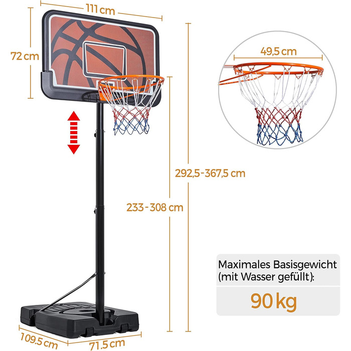Yaheetech Adjustable Height Basketball Stand - Mobile Basketball System for Indoor/Outdoor Use - Water/Sand Fillable Hoop