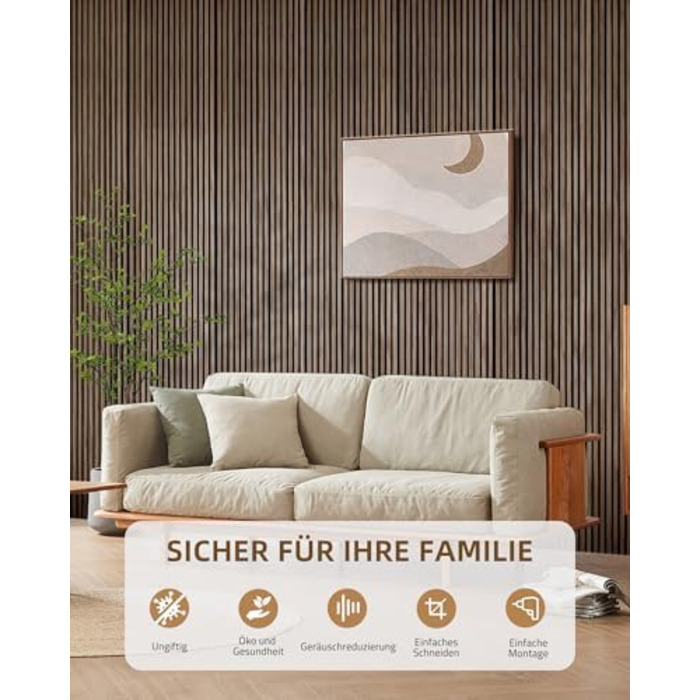 Акустичні настінні панелі JAMELO з шпоном дерева, самоклеючі 3D панелі для стін, стелі та дверей, колір горіх, 10 шт (30 x 15 x 1.2 см)