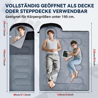 Спальні мішки для дорослих та дітей – ультралегкі, компактні спальні мішки на 3 сезони для походів та кемпінгу. Чорний, 1,3 кг