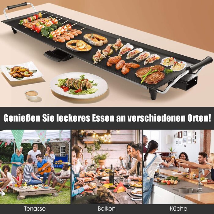 GOPLUS Electric Grill 1800W, Teppanyaki Grill Plate with Non-Stick Coating, Table Grill including Adjustable Thermostat and Removable Grease Tray, Large Grilling Surface for BBQ/Party, 90 x 23 cm