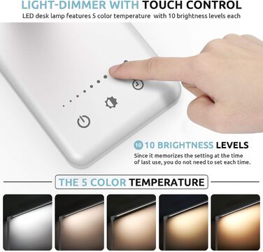 LED лампа настільна дитяча з регулюванням яскравості, 5 кольорів, 10 рівнів, захист очей, сенсорне керування, складана, з акумулятором 2500mAh, срібна