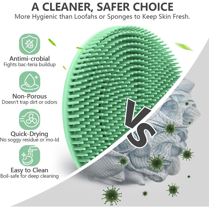 Силіконова щітка для тіла - скрабер для душу, м'які щетинки, для жінок, чоловіків, дітей, чутлива шкіра, 1 шт. (чорний+рожевий+зелений)