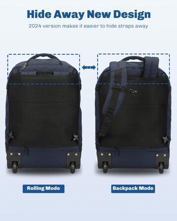 Рюкзак-валіза Hynes Eagle 42L з колесами для подорожей та бізнесу, 54x35x23 см, блакитний, 2024.
