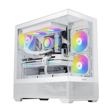 Корпус ПК SAMA V40 Mid-Tower ATX з 6 вентиляторами 120 мм ARGB PWM, подвійні панелі з загартованого скла, Dual Chamber, USB 3.1 Type-C, підтримка ATX/mATX/ITX GPU, білий колір