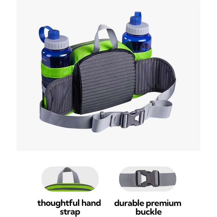 Водонерозуміла поясна сумка Waterfly з тримачем для пляшки, регульованим ремінцем, кишенею для телефону, для хандлінгу собак, піших прогулянок, подорожей, кемпінгу (світло-зелена)