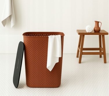 Кошик для білизни з кришкою, 60 л, перфорований, компактний, для ванної кімнати