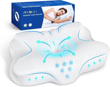 Zibroges Neck Pillow Head Pillow Memory Foam Pillow, Comfortable Neck Pillow for Sleeping, Ideal for Side Sleepers, Back Sleepers, and Stomach Sleepers, Washable Pillowcase, 61x41x11.5cm