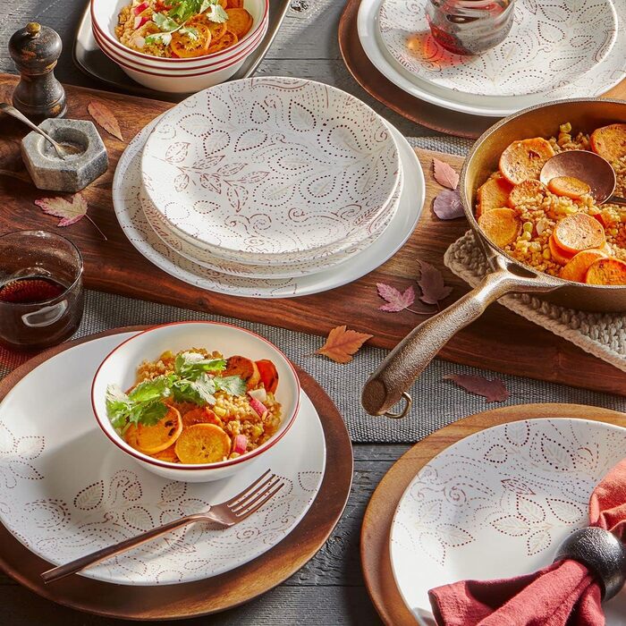Набір посуду Corelle Leaf Stitch на 4 особи, червоний, 12 предметів