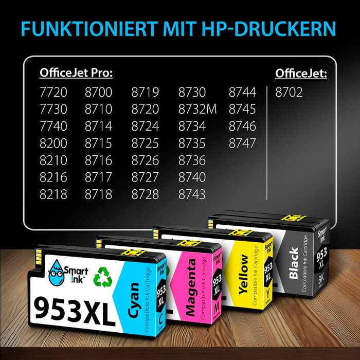 Комплект картриджів Smart Ink для HP 953XL (чорний, блакитний, пурпуровий, жовтий) з чипом для Officejet Pro 7720, 7730, 7740, 8210, 8218, 8710, 8715, 8718, 8720