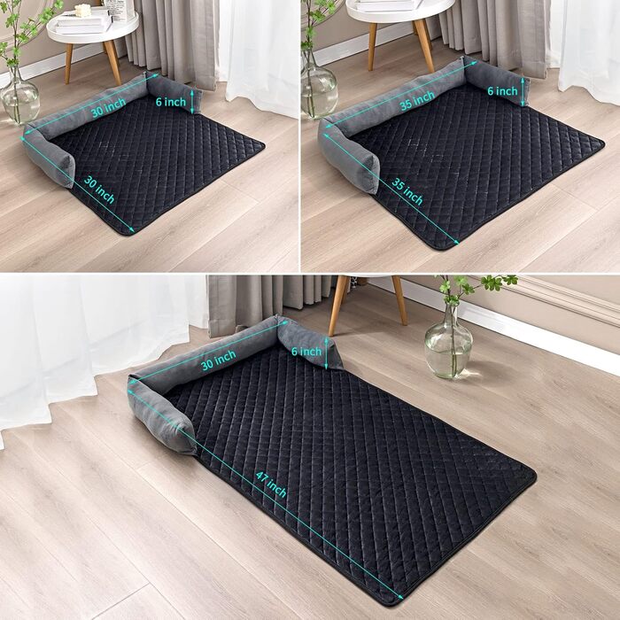 Килимок для собак OKYUK: м'яке, зручне ліжко для собак великих, середніх та маленьких порід. Ручної роботи, знімний чохол, 90x90 см, сіро-чорний колір