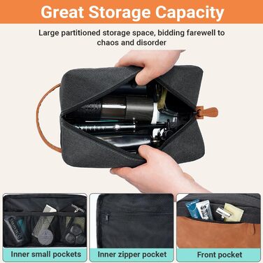 Чоловіча дорожня сумка Elviros для подорожей, подарунок для чоловіків, підвісна, косметичка-допкіт, водонепроникна, з PU-шкіри, велика місткість, для подорожей та ванної кімнати (Чорний)