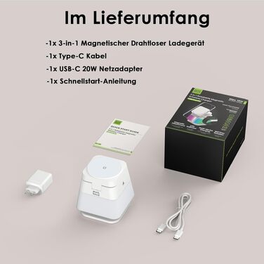 Бездротова зарядна станція 3-в-1 Minthouz Leap Cube 15E, швидка зарядка Qi 15Вт з багатокольоровою підсвіткою для iPhone 16, 15, 14, 13