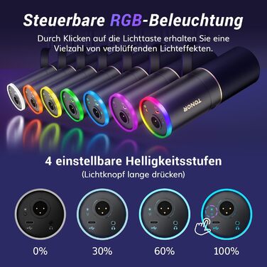 Мікрофон TONOR TD510+ для стримінгу, студії та запису. XLR/USB, динамічний, з регульованою ніжкою та RGB підсвічуванням. Чорний колір