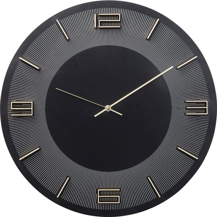 Kare Design Wall Clock Leonardo, Black/Gold, 49cm Diameter, Modern, Aluminum, Round, Clock for Living Room, Bedroom, Office, Battery not included