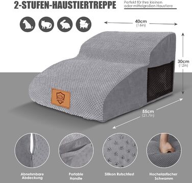 Myiosus Dog Stairs, 2 Steps Pet Staircase, Waterproof Dog Steps Made of Sponge, Non-Slip Dog Ramp for Sofa Bed, Dog Staircase with Washable Cover, Portable Cat Staircase