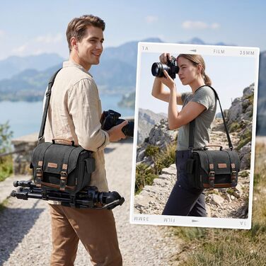 Сумка для фотоапарата RAINSMORE Vintage Canvas (водонепроникна) для DSLR та бездзеркальних камер, чорна