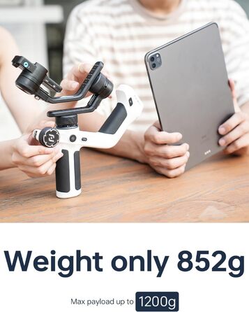 Feiyu SCORP Mini 2 Kit - Стабілізатор для бездзеркальних камер/Action-камер/iPhone/Samsung, Ручний 3-осьовий гiмбал з сумкою, світлом для селфі та подовжувачем. Чорний та білий кольори