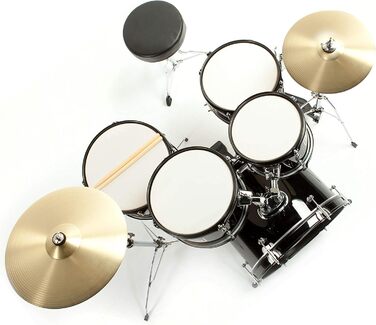 Fame 5-Piece Drum Set Black - Комплект барабанів з аксесуарами, включаючи бас-барабан, томи, малий барабан, стійки та табурет