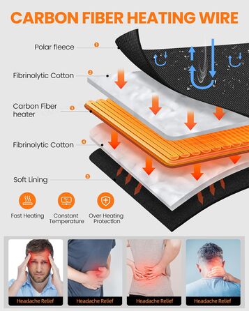 Електрична гріюча жилетка для чоловіків Polar Fleece, 6 зон нагріву, USB, Outdoor, XL, Чорний