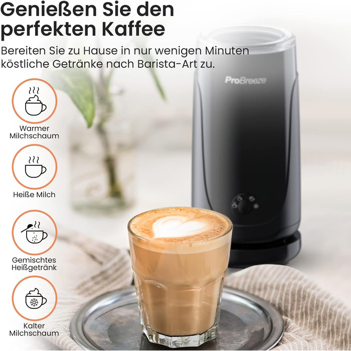 Електричний піноутворювач для молока Pro Breeze - для кави, капучино, какао. Чорний колір, антипригарне покриття