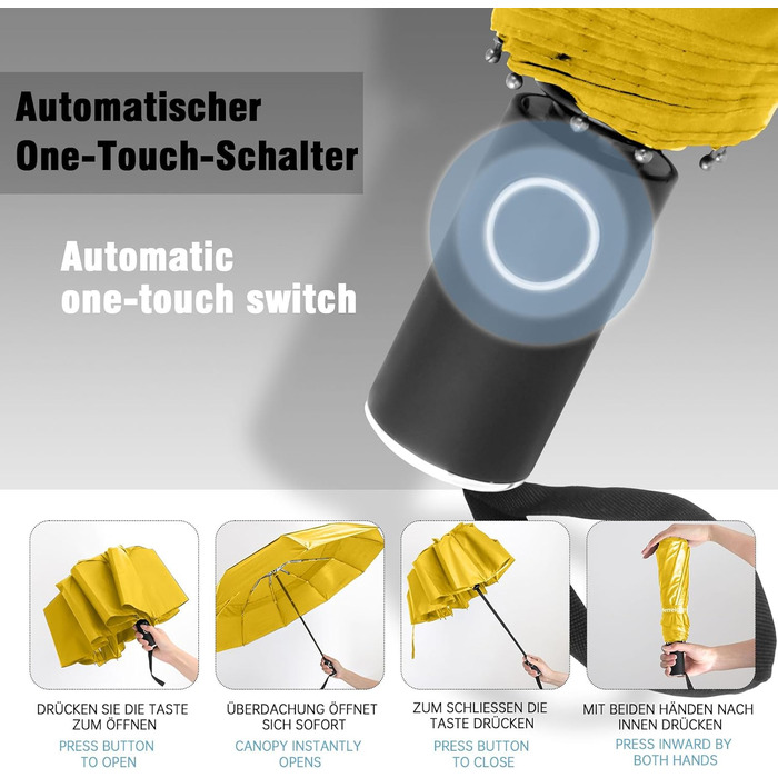 Зонт чоловічий/жіночий/дитячий Herreicher - автоматичний, штормостійкий, легкий, компактний, 102 см, 10 ребер (жовтий)