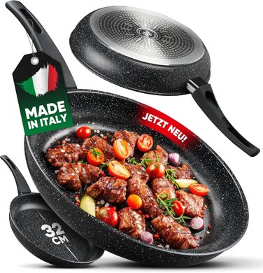 Сковорода HARMONY HUB 28 см з антипригарним покриттям, індукційна з індикатором нагріву, для всіх типів плит, довговічна, без PFOA (Чорна)