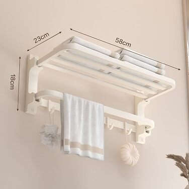 Тримач для рушників без свердління, матовий, самоклеючий, з 5 гачками, 58 см, алюміній (білий)