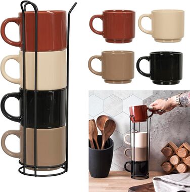 Набір келихів HOME DECO FACTORY KA0500 (4 шт.) з підставкою, кераміка, бежевий, коричневий, чорний, білий