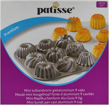 Форма для випікання 9 міні-кексів Bundt Patisse, алюмінієва, золота, 24x24x4,5 см