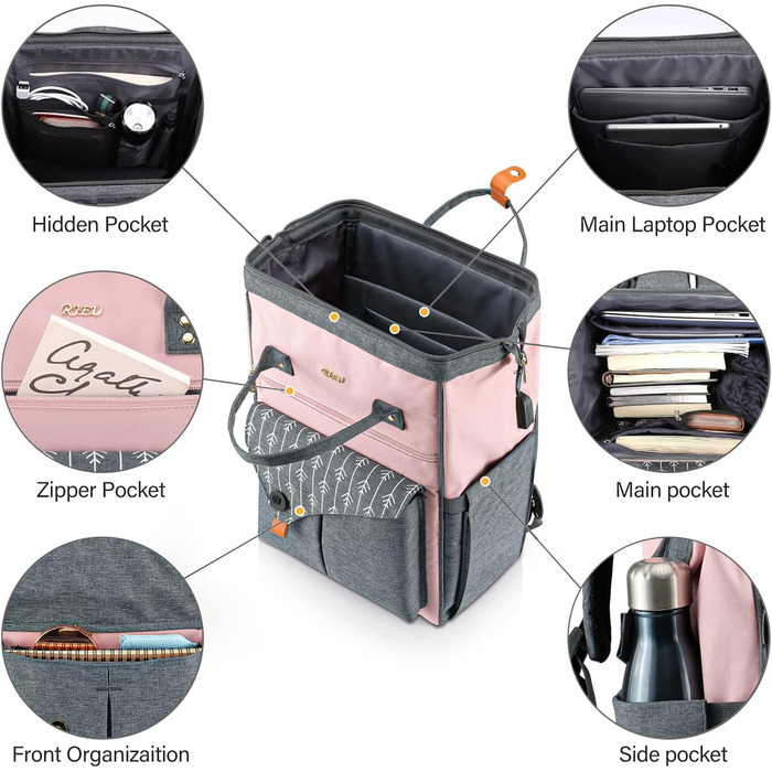 Жіночий рюкзак для ноутбука 15.6 дюймів, шкільний/робочий рюкзак з USB-портом для зарядки, для подорожей, кемпінгу, дівчаток, Оксфорд (рожевий)