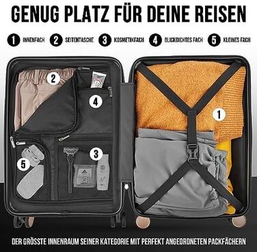 Чемодан ручної об'єм, тріумф 35x22x55 см, міцний, з колесами, з полікарбонату, TSA-замок, ідеальний для подорожей, чорний/шампань рожевий (чорний/срібний)