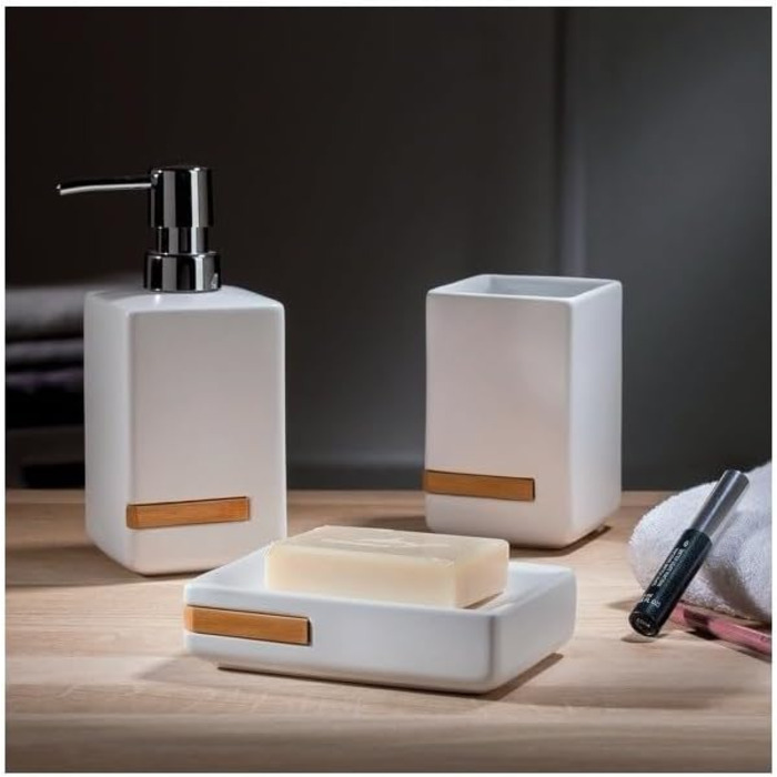 Миска для мила Spirella Oslo з каменю, декоративне аксесуар для ванної кімнати, білий бамбук, кераміка, 13,5 x 9,2 x 3,5 см