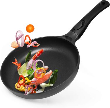 Сковорода 28 см з індукційним покриттям, знімний ручка, універсальна сковорода без BPA, алюмінієвий лиття, чорна (діаметр 24 см)
