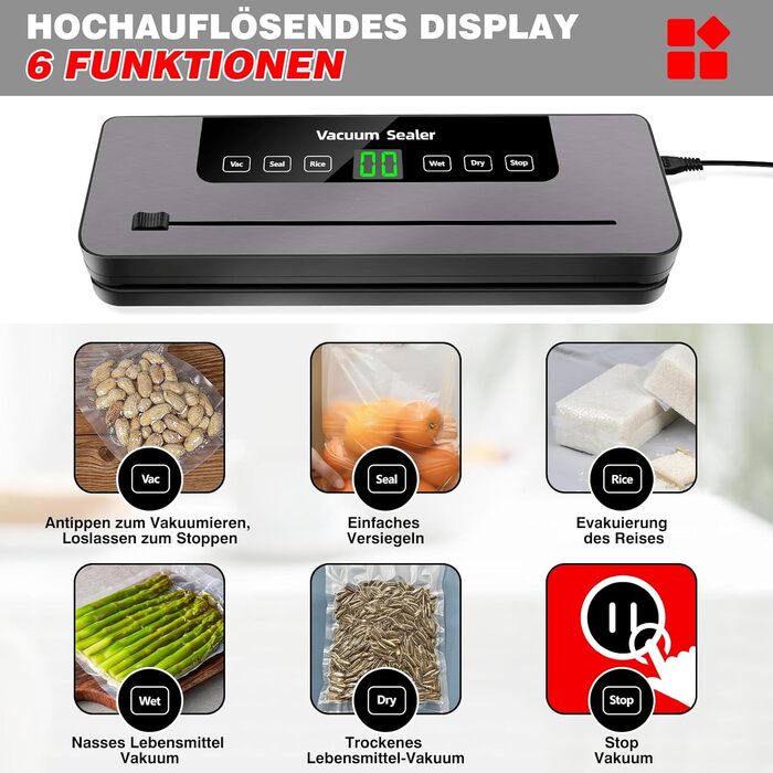 Вакуумний пакувальник харчових продуктів 6-в-1: машина для вакуумної упаковки з функціями сушіння, зволоження, нарізки та стерилізації