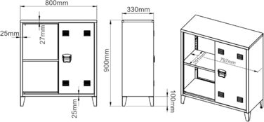 Металевий шафа [en.casa] Oripää для вітальні, офісу та майстерні, 90x80x33 см, з 2 дверцятами і регульованою полицею, сіро-блакитна