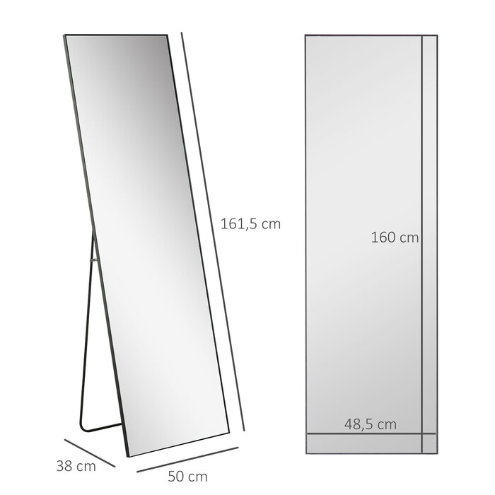 HOMCOM Freestanding Full-Length Mirror, Dressing Mirror with Stand, Aluminum Frame for Bedroom, Hallway