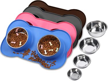 Миска для собак VIVAGLORY Splashfree з нержавіючої сталі та силіконовим килимком, 1310 мл, блакитна