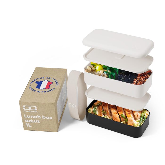 Бенто-бокс Monbento Moka (бежевий/чорний) – 2-рівнева, для мікрохвильової печі, без BPA, для дорослих, для роботи/meal prep