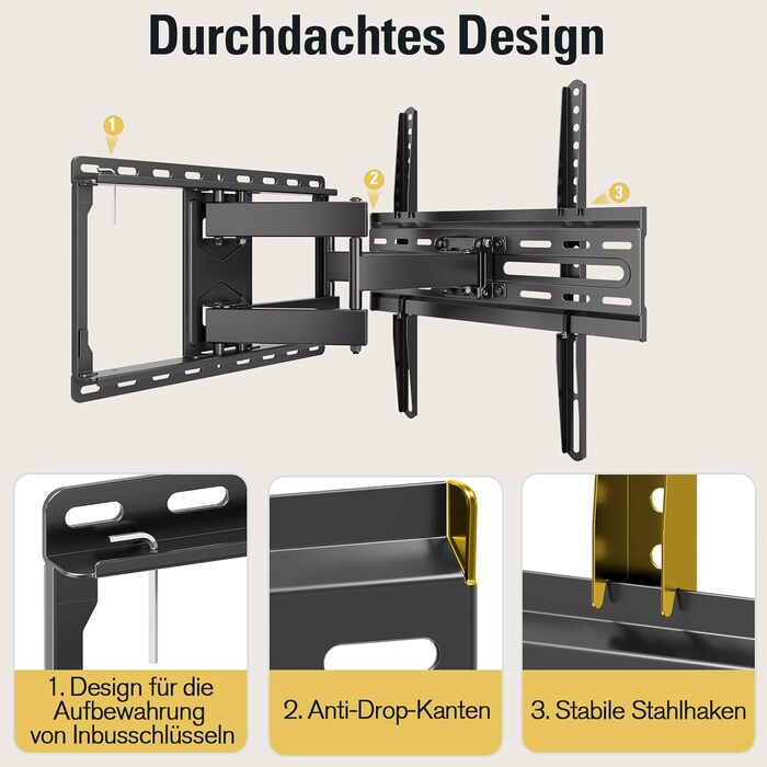 Кріплення для телевізора Mounting Dream: поворотне та нахильне, подвійний кронштейн для LED, LCD, OLED, Plasma TV (26-65 дюймів, VESA 75x75-400x400mm, до 45kg)