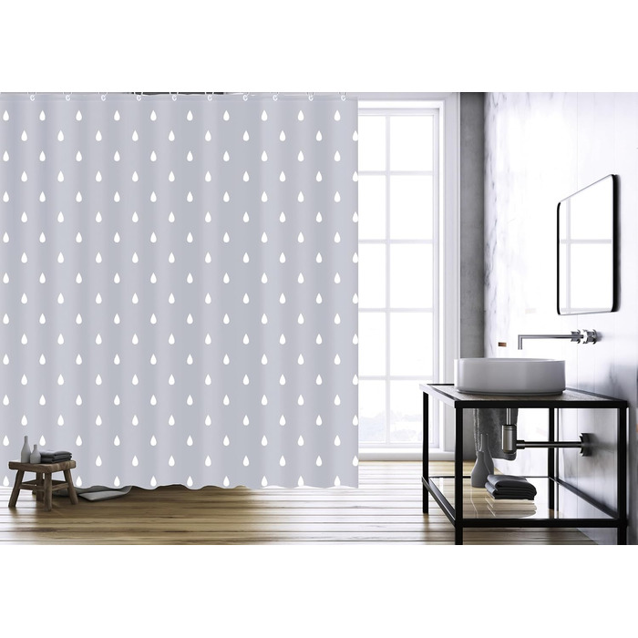 Штора для душу YOUNG DA текстильна біло-сіра з малюнком 