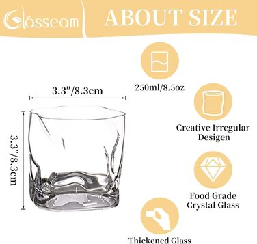 Набір склянок для віскі з нерівними гранями, 6 шт. Об'єм 250 мл. Стильні келихи для скотчу, бурбону, рому. Ідеальний подарунок для тата, чоловіка, друзів. Прозорі скляні келихи для бару.