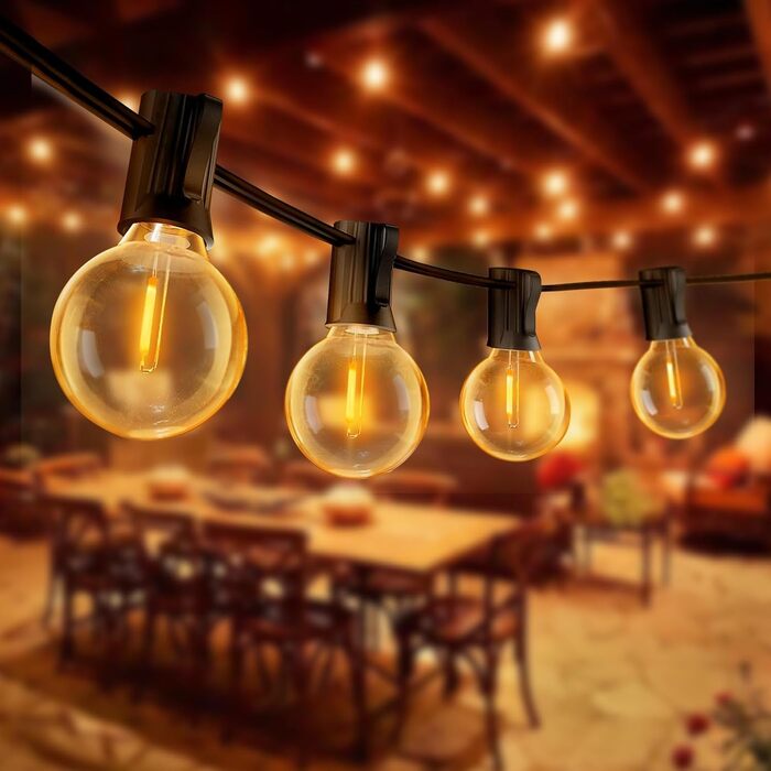 LED-гірлянда для зовнішнього використання, 19 м, з 30+3 лампочками G40, IP44, для декору саду, вечірок, балкону